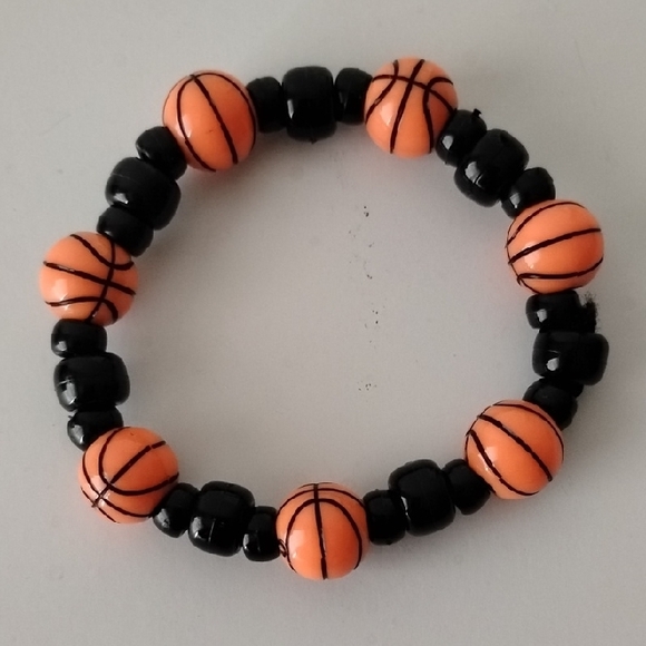 Orange and Black Basketball Bead Bracelet - Picture 2 of 8